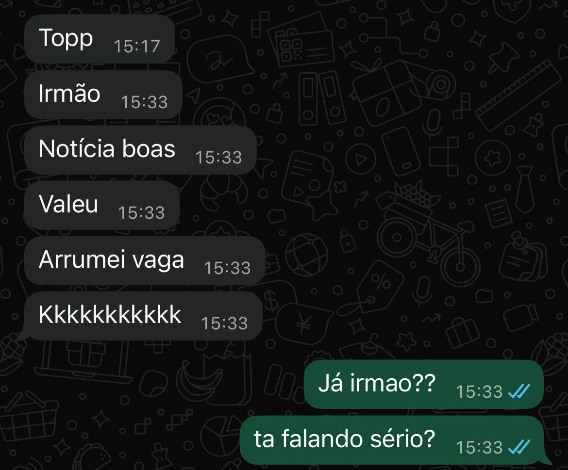 Conversa de um membro contando que conseguiu uma vaga